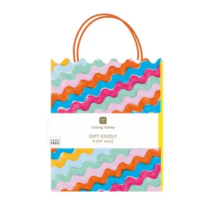 Wavy Multi Coloured Paper Gift Bags - 8 Pack