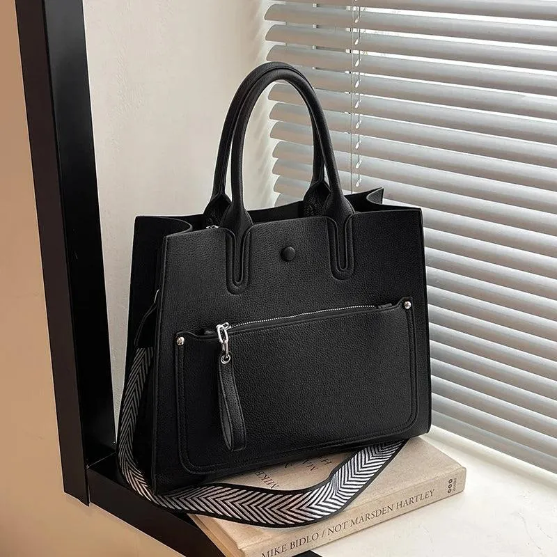 Woman Tote Handbags Large Leather Multifunction Zipper Pockets Black Crossbody