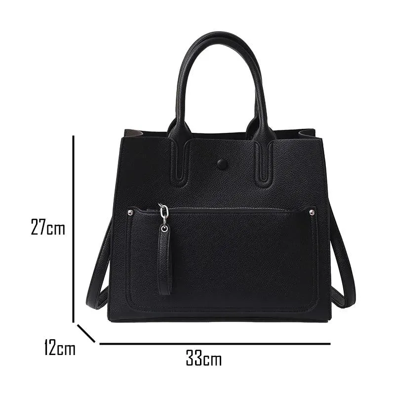 Woman Tote Handbags Large Leather Multifunction Zipper Pockets Black Crossbody