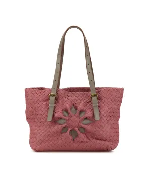 Woven Leather Tote with Adjustable Straps and Interior Zip Pocket