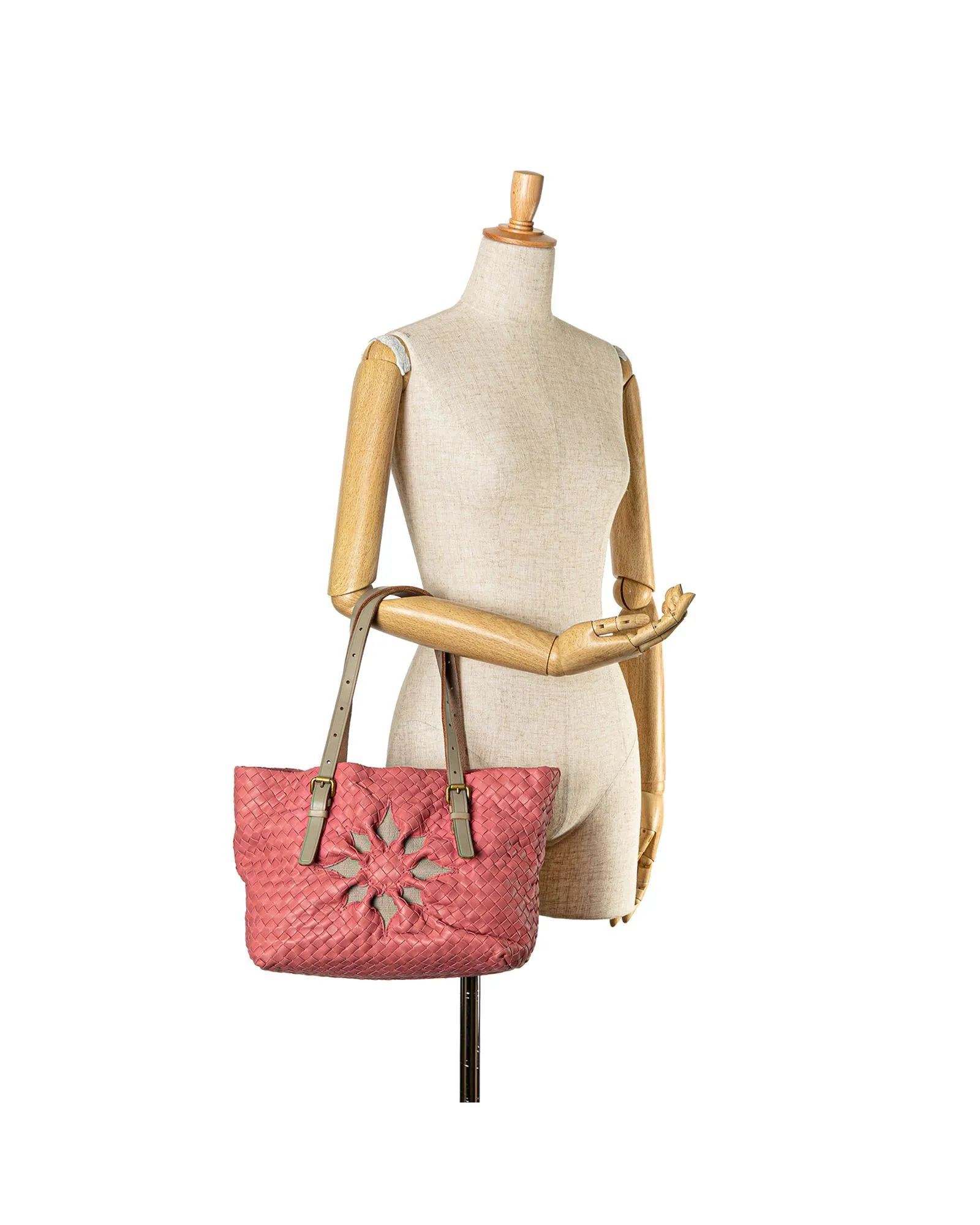 Woven Leather Tote with Adjustable Straps and Interior Zip Pocket