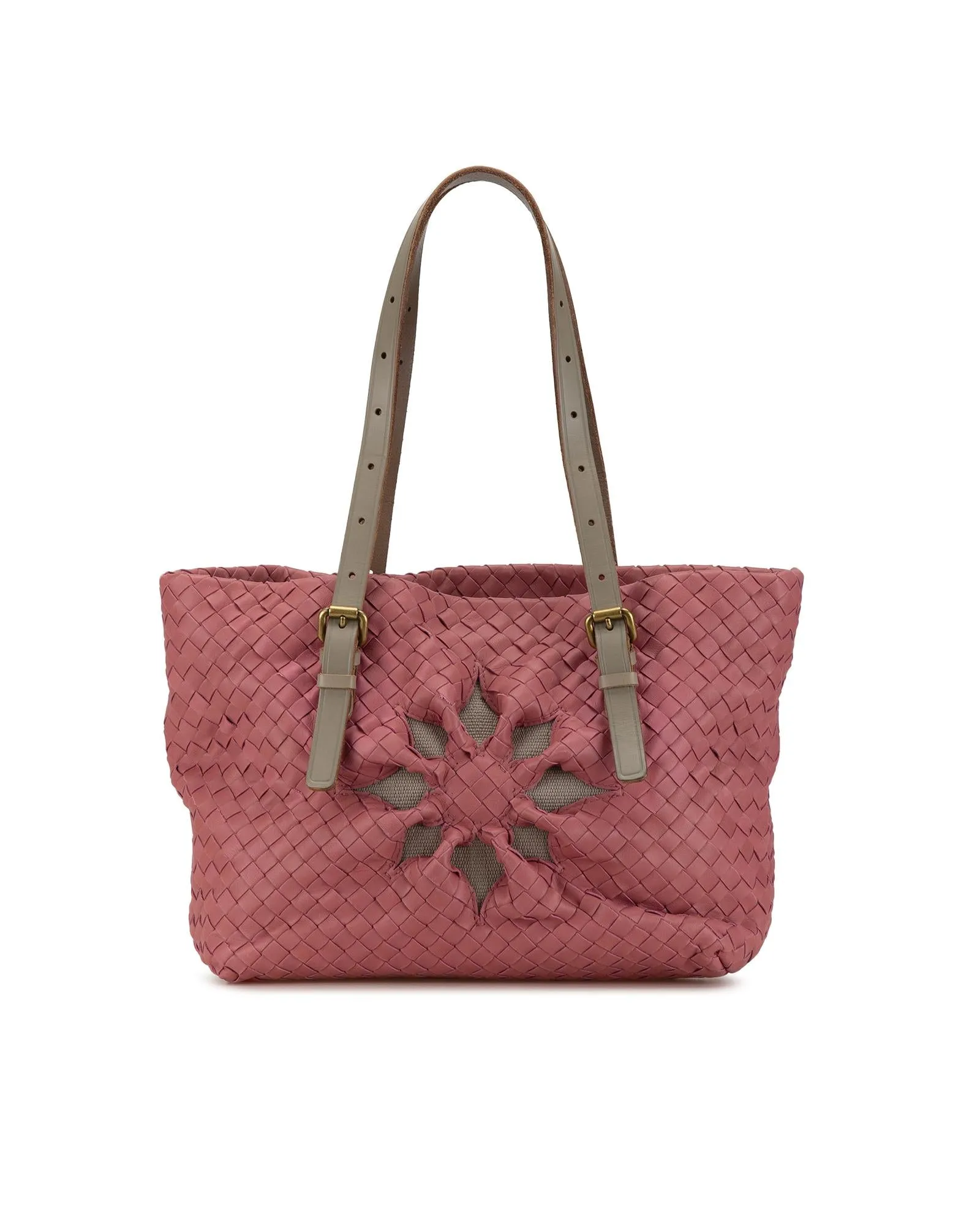 Woven Leather Tote with Adjustable Straps and Interior Zip Pocket