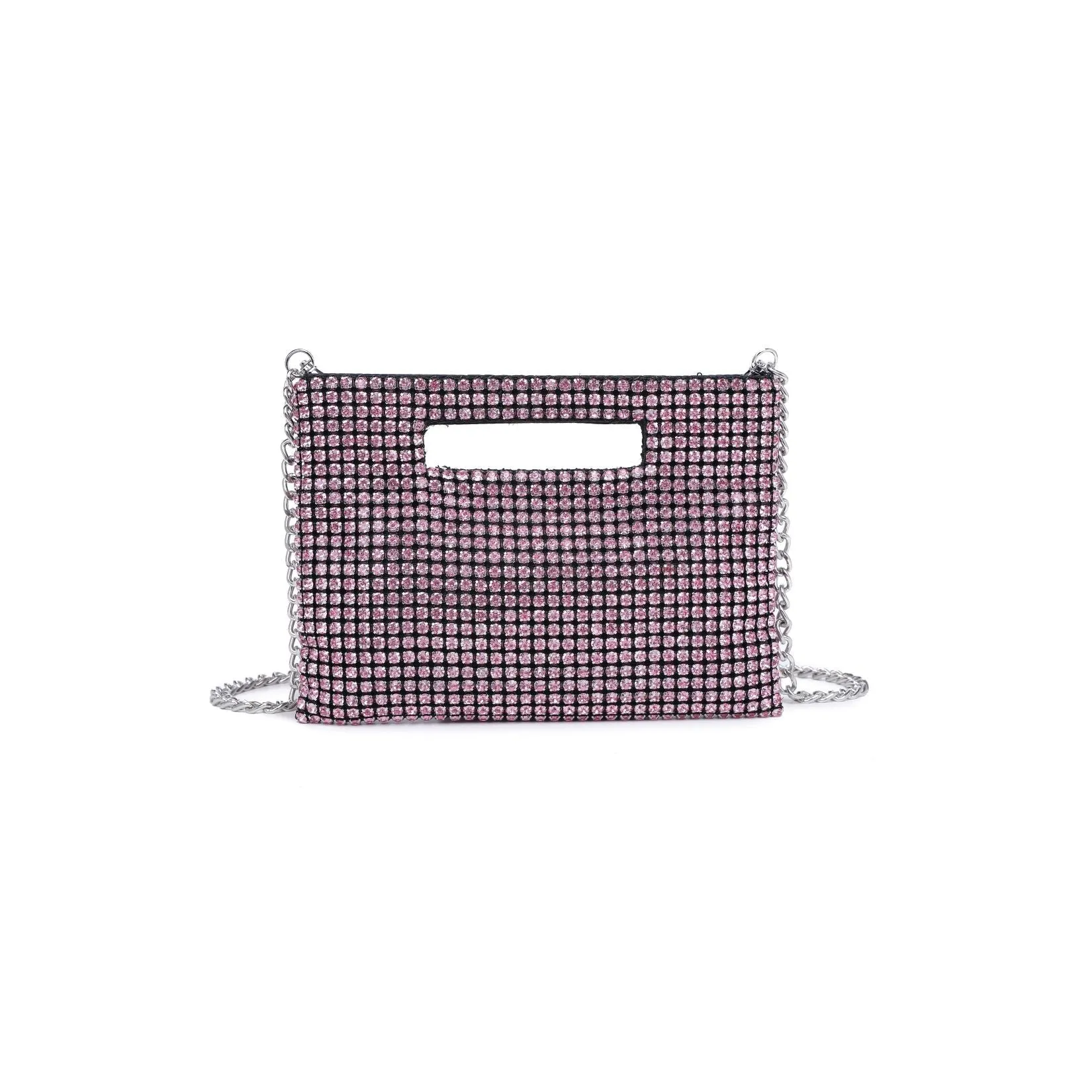 Yuki Rhinestone Top Handle Pouch Mini Disco Evening Bag - Pink