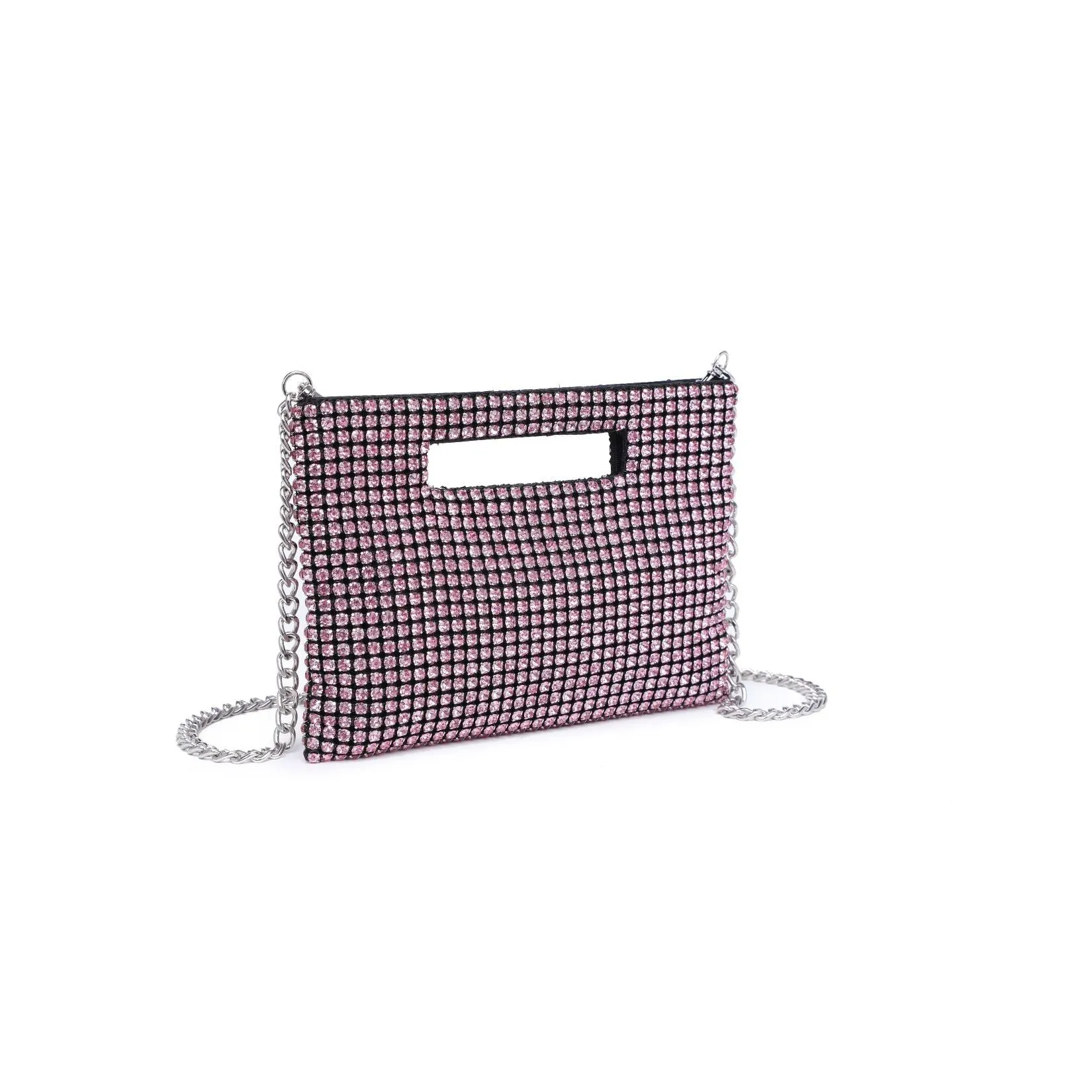 Yuki Rhinestone Top Handle Pouch Mini Disco Evening Bag - Pink